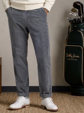 Bobby Jones Corded Golf Cotton Cuffed Gray Trousers 34x32 casual Preppy Corduroy